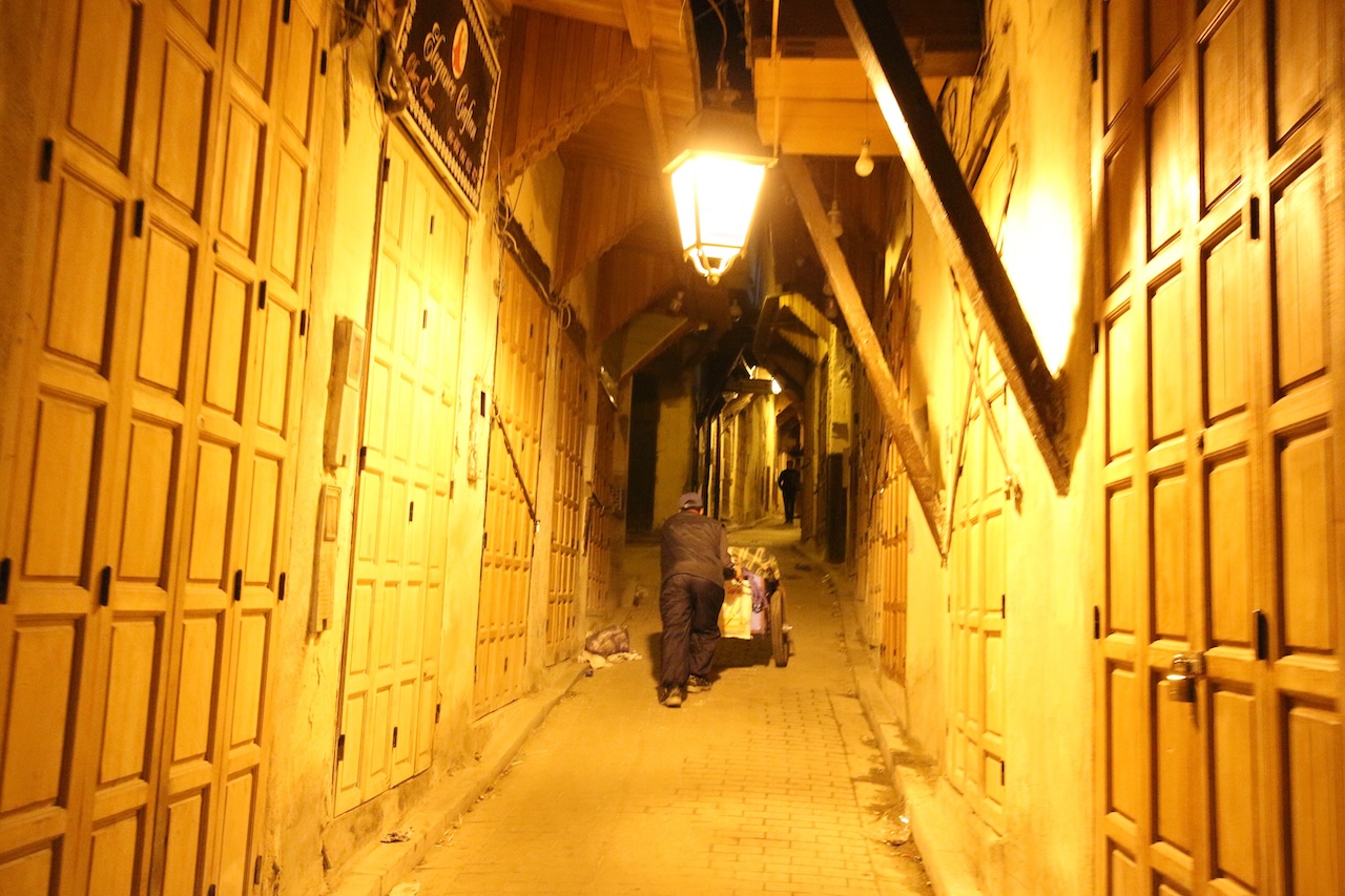 Medina of Fes at night by Qayrawine mosque 2019